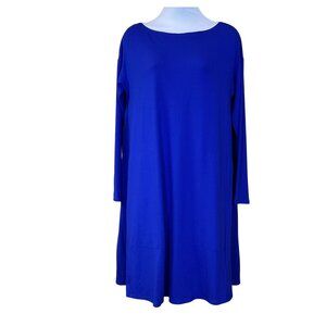 Eileen Fisher Bateau Neck Long Sleeve Twist Back Blue Jersey Knit Dress S NWT